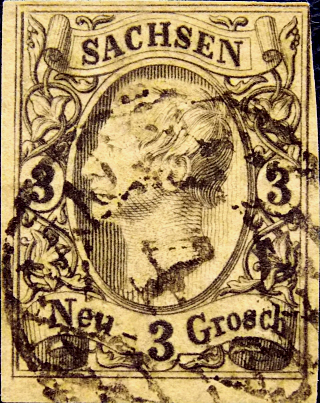 Германия 1855 год . Старые германские государства , Саксония . Король Иоганн I . 3 нгр. Каталог 20 € . (1)